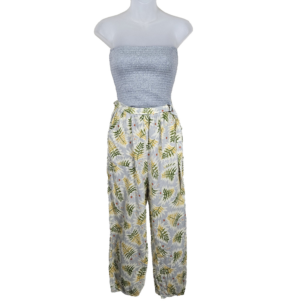 Anthropologie Lilka Serra Jumpsuit M Smocked Boho Tropical Floral Y2K Harem Pant